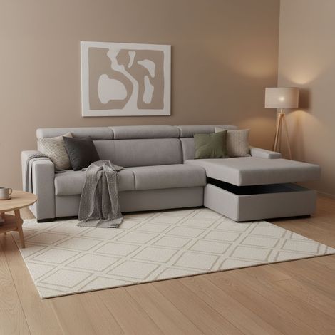 Talamo Italia Sofa cama Alberta, Sofá de esquina, 100% Made in Italy, Sofá con apertura giratoria, con Península de Contenedores a la Derecha, con reposabrazos estándar, Cm 280x95h85, Gris, con embala (1/5)