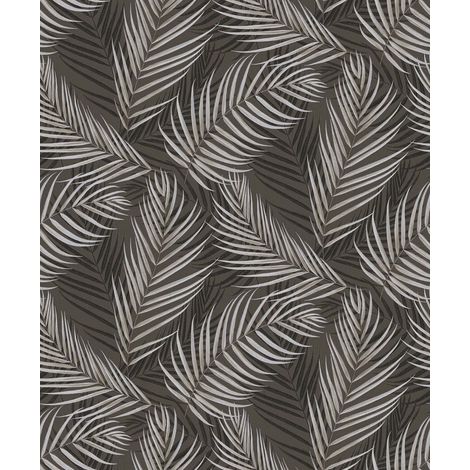 Papier peint tropical gris et anthracite idéal salon Tapisserie feuille exotique grise salle de bain Papier peint motif feuille salle à manger (1/5)