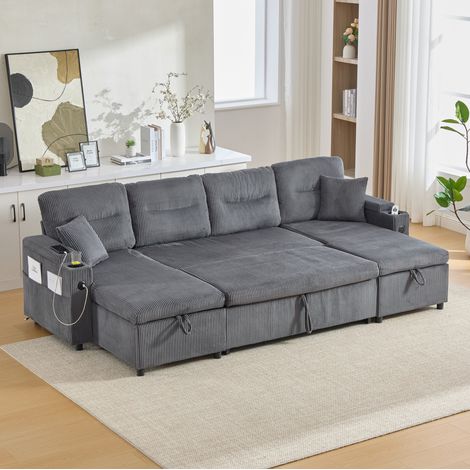 4-Sitzer Ecksofa mit Stauraum, USB-C und Getränkehaltern OKMYHOME (1/5)