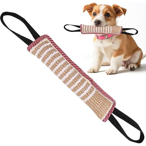 Boudin à Mordre Jouet pour Chien Boudin Chien Jute Bâton de Dressage avec Poignées Traction Tir à Corde Jouets Interactifs pour Chiens Jouet pour Chiens de Petite et Moyenne Taille (1/5)