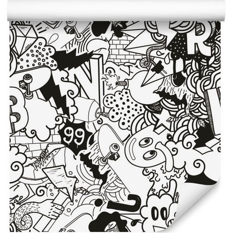 Elegante carta da parati con graffiti per soggiorno e camera da letto, 50x1000 cm. (1/5)