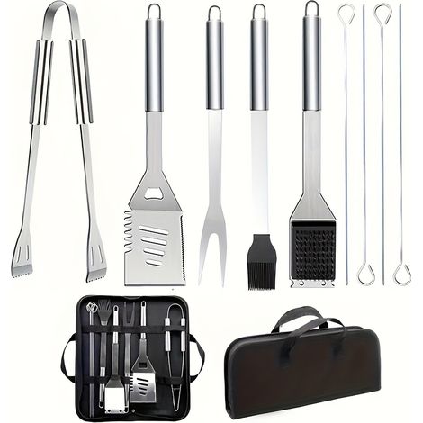 Ensemble d'ustensiles de barbecue en acier inoxydable – adapté aux barbecues de camping en plein air, comprend un sac de rangement. (1/5)