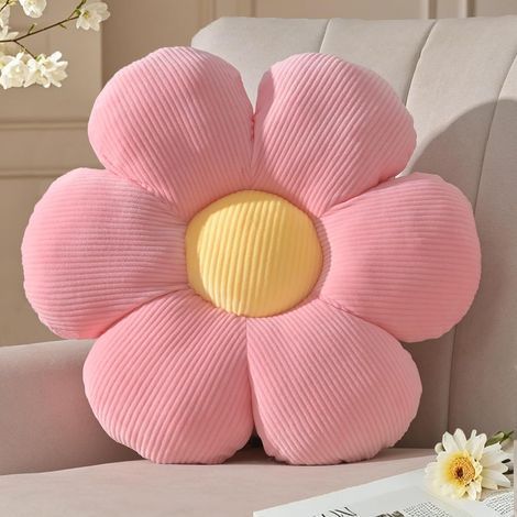 JSSEVN - Pink Flower Cushion, Aesthetic Floor Cushion for Bedroom, Decorative Daisy Cushion for Children's Room, Decoration, Sofa Cushion, 37 cm (1/5)