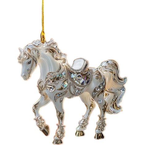 Ornement Cheval - Décoration Arbre De Noël En Cristal - Figurine Cheval À Basculer - Pour Intérieur Et Rétroviseur - 1 Pièce (1/2)