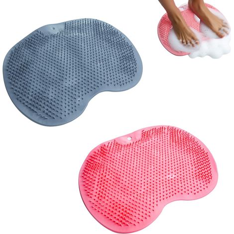 Silikon-Duschmatte – 2er-Set – Weich und rutschfest – Fuß- und Rückenbürste – Badezimmer – 27,5 x 20,5 cm, Grau und Rosa (1/5)