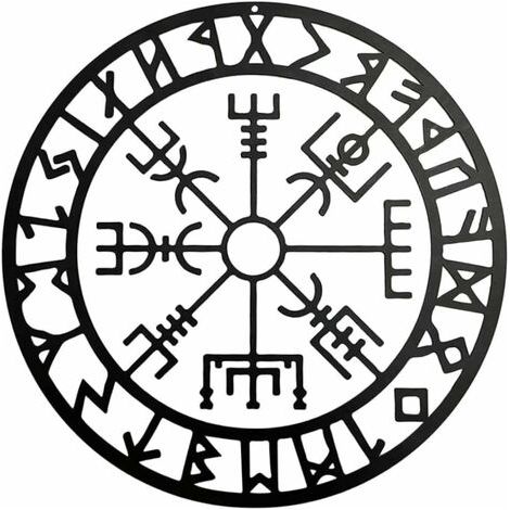 Art mural de boussole viking, sculptures boussole nordique noir creux en fer mural suspendu en métal pour chambre à coucher moderne décoration de paroi métallique de chambre à coucher (28 cm) (1/4)