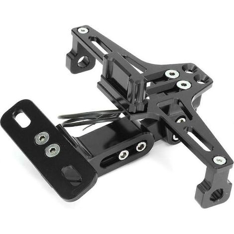 Plaque d'immatriculation moto en aluminium réglable, support cadre avec feu LED, fixation universelle pour plaque minéralisée, étanche et résistant, kit de montage inclus (1/5)