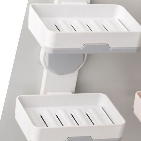 Neuer, kreativer Seifenhalter mit Saugnapf, kein Bohren erforderlich, doppelwandige Seifenbox mit Abflusssystem, doppelseitiger, wandmontierter Seifenhalter für das Badezimmer, hellgraue Doppelschicht (1/5)