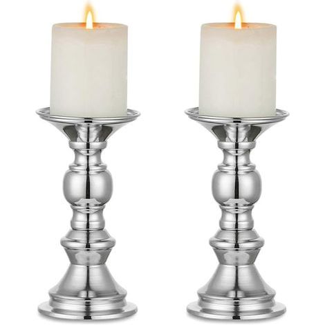 2 bougeoirs piliers en argent de table-Ensoleillé (1/3)