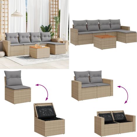 6-tlg. Garten-Sofagarnitur mit Kissen Beige Poly Rattan - Gartenmöbel Set - Lounge Möbel - Rattan Gartenmöbel - Outdoor Möbel - Garten Sofa Set - Home & Living (1/5)