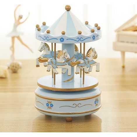 Vintage rosafarbene Spieluhr aus Holz mit Karussellmotiv, ideales Weihnachts- oder Geburtstagsgeschenk, mit Federaufzug. Luxus-Spieluhr (1/5)