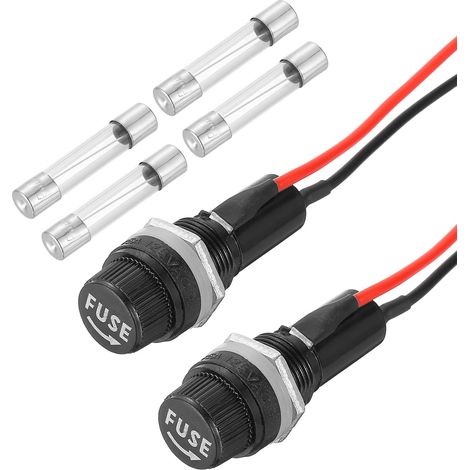 2 Pcs Porte-Fusible À Montage sur Panneau, 10/15A AC 125/250V 6 x 30mm Fusible À Bornes À Oeilleton Capuchon À Vis Porte-Fusibles avec Fils Pré-Soudés Et Fusibles À Tube Verre 8A (1/5)