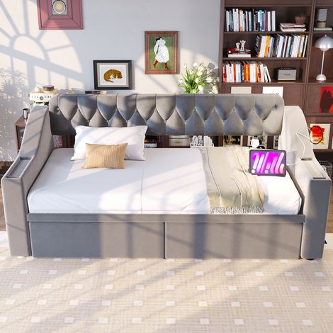 letto contenitore 90x190 USB cassetti grigio chiaro OKMYHOME (1/5)
