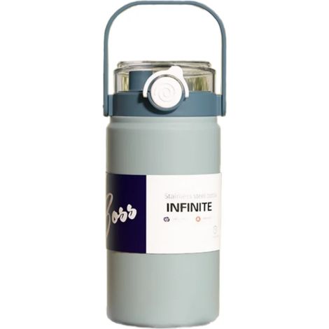 (Bleu, 1000 ml) Bouteille isotherme sous vide, acier inoxydable 316, avec poignée, adaptée aux voyages en extérieur et à une utilisation au bureau. (1/5)