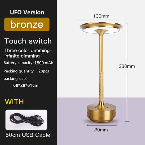 Lampe Chevet USB Tactile 3 Couleurs, Design Minimaliste - Doré (1/5)