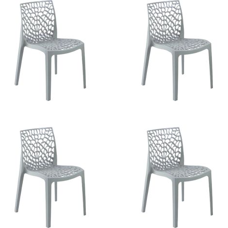 GLOUPIE Set 4 Sedie Tampa In Polipropilene Grigio Perla, Impilabile, L 51 x P 52,5 x H 81 Cm, 100% Made In Italy (1/5)
