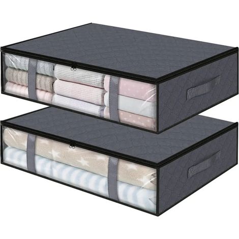 Großvolumige 2er-Packung Aufbewahrungsbeutel für Kleidung mit Reißverschluss und Sichtfenster, Bettdecken-Organizer und Unterbettbox (Grau) (1/5)