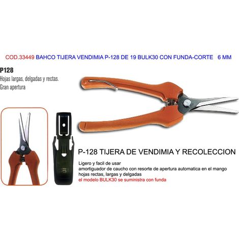 Tijera de Vendimia BAHCO P-128 de 19 Bulk30 con Funda Corte 6 mm