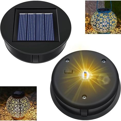 Juego de 2 luces solares de repuesto, cubierta de repuesto con alimentación solar, 8 cm, panel solar impermeable de repuesto, módulo solar de repuesto para luces de jardín y patio. (1/5)