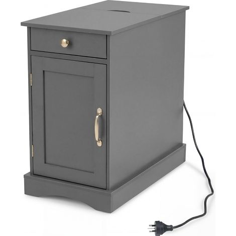 Comodino con prese integrate 60 x 35 x 62 cm spazio di archiviazione ottimizzato design moderno in truciolato grigio 200020596