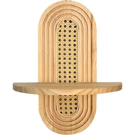 Étagère murale décorative chinoise en bambou et bois, idéale pour les murs de la chambre et du salon, fabriquée à la main, support de rangement en rotin à motifs floraux, couleur bois naturel (1/5)