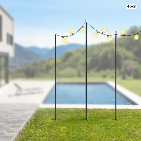 4 Poteaux D'éclairage Extérieurs, Support D'éclairage, Lot Poteaux En Métal Avec Fourchette, Poteaux D'éclairage D'extérieur, Pour Suspendre Lumières Noël, Drapeaux, Et Plus Encore