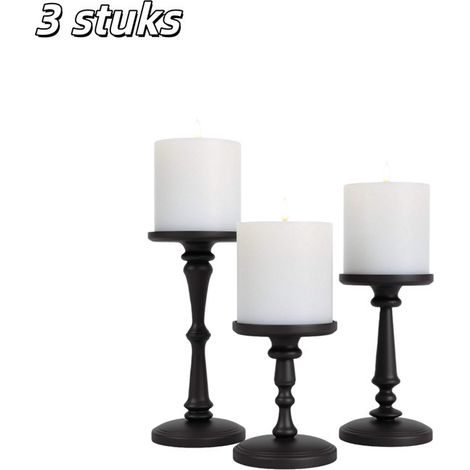 Lot de 3 Chandeliers en métal - Idéal pour les mariages, les fêtes et les anniversaires - Convient pour décorer les tables et les cheminées - Bougies non incluses - Zwart (1/5)