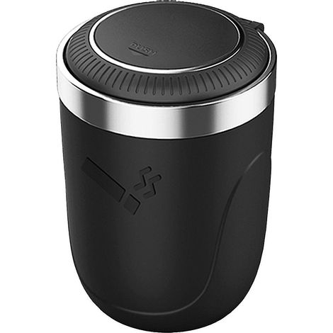 Farf Farbiger Auto-Aschenbecher mit Deckel und multifunktionaler LED-Beleuchtung – Schwarz