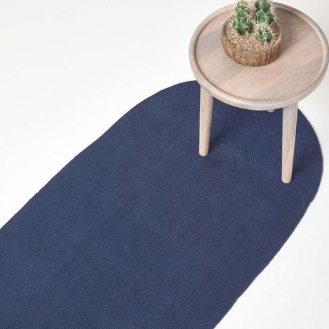 HOMESCAPES Tapis de couloir tissé à plat en coton Bleu Marine, 66 x 200 cm