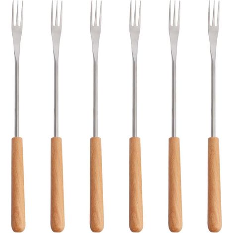 6pièces Fork à Fondue Bois Acier Inoxydable Ustensiles Cuisine Barbecue pour Fruits Desserts et Pot à Fondue (1/5)
