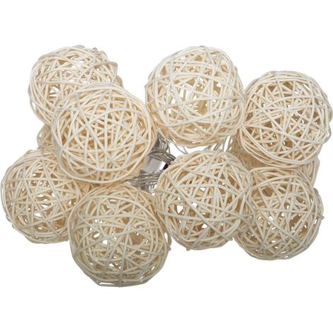 Atmosphera – Guirlande lumineuse 10 boules LED en rotin – Longueur 165 cm – Fonctionne à piles – Ambiance chaleureuse et esthétique naturelle
