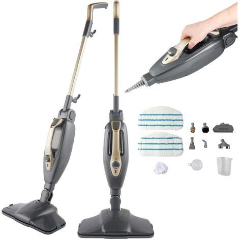 Nettoyeur Vapeur 14-en-1 1300W, Balai Vapeur avec Nettoyeur Vapeur à Main Multifonction, Appareil Vapeur pour Sol/Vitres/Tissus/Canapé, Système Flexible 350ml avec Accessoires Complets, (1/5)