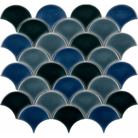 MAT INTER - Lot de 9 Mosaïques - 340x285x7mm - Porcelaine écaille - Effet craquelé mix vert foncé / bleu / gris