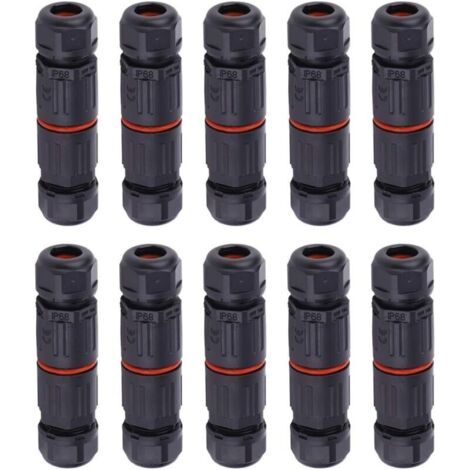 10 PCS IP68 Etanche Connecteur de Câble Electrique, Femelle 3 Broches Connecteurs Etanches Prise de Courant Extérieure Raccord de Connecteur Fil Etanche..DEBUNS