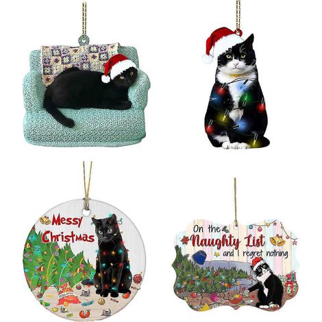 Adorno navideño colgante de gato negro de acrílico para árbol de Navidad (1/4)