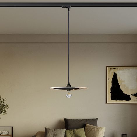Creative Cables - Lampa wisząca Track z dwustronnym drewnianym kloszem UFO - lampa w zestawie