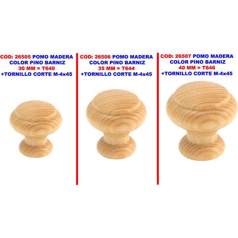 Bouton en bois vernis couleur pin 35 MMT644