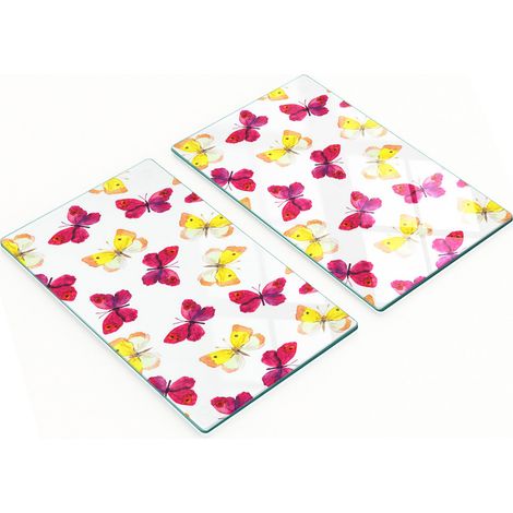 Tablas decorativas de vidrio para servir aperitivos con dise帽o de mariposa y flor, 2x30x52 cm.