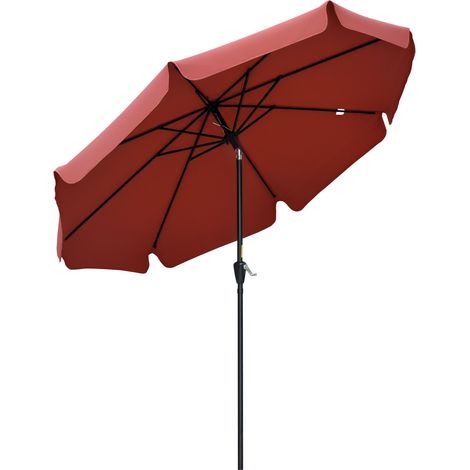 Outsunny 2.7m Patio Parasol Garden Umbrellas Outdoor Sun Shade Table Umbrella with Tilt, Crank, 8 Ribs, Ruffles, Wine Red