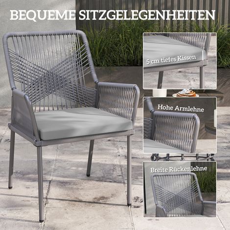 Ensemble de 2 fauteuils de jardin, sièges de terrasse avec coussins déhoussables, accoudoirs, dossier, acier et résine tressée, gris anthracite (1/4)