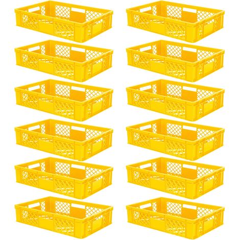 BRB 12x Eurobehälter durchbrochen/Stapelkorb, PE-HD gelb, Industriequalität, lebensmittelecht, LxBxH 600x400x150 mm