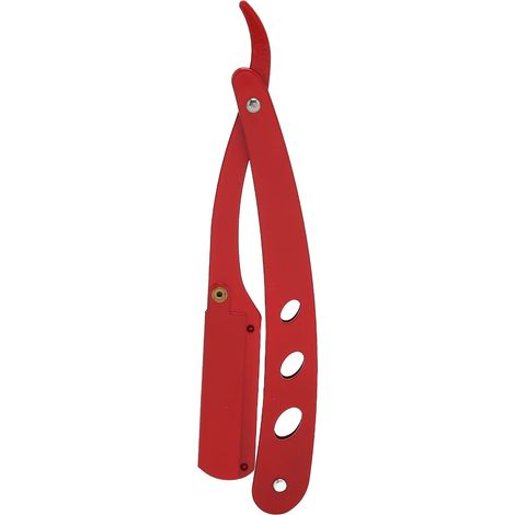 Porte-lame de rasoir barbe manuel pliable en alliage, lame droite portable pour coupe de cheveux, rouge (1/5)