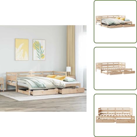 The Living Store Tagesbett Ausziehbar mit Schubladen ohne Matratze 80x200 cm - Schlafsofa