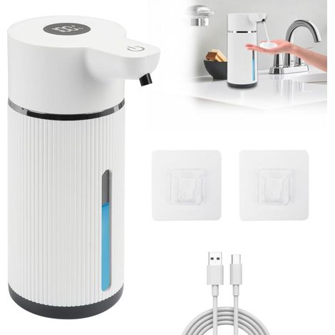 Distributeur de Savon Automatique, 420 ML Distributeur de Savon Mousse Automatique Distributeur de Savon électronique avec Capteur, 4 Niveaux Réglables, pour Salle De Bain, Cuisine, Bureau (Blanc)