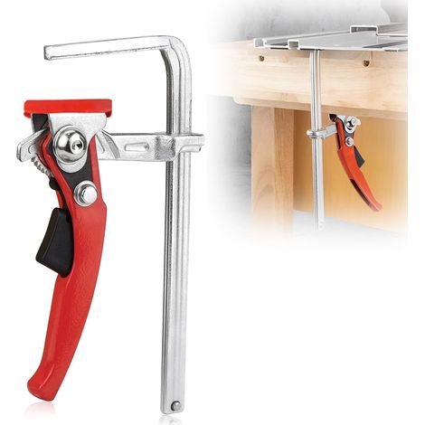 Abrazaderas, carril guía 160 x 60 mm: carril guía, abrazadera de mesa de acero para lijado, capacidad de corte 160 mm y profundidad de garganta 60 mm (rojo 1) (1/5)