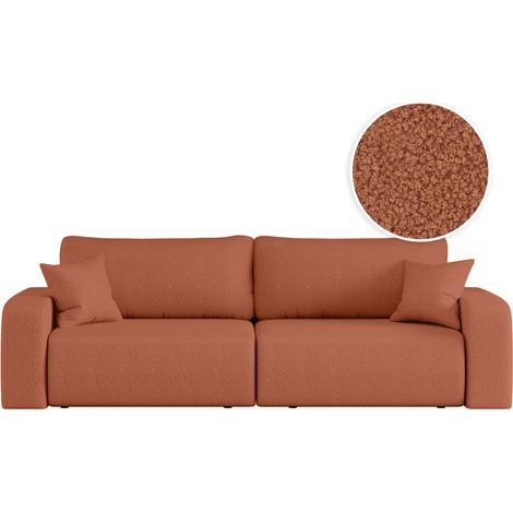 Canapé droit 3 places ALYA convertible en tissu bouclette - Terracotta (1/5)
