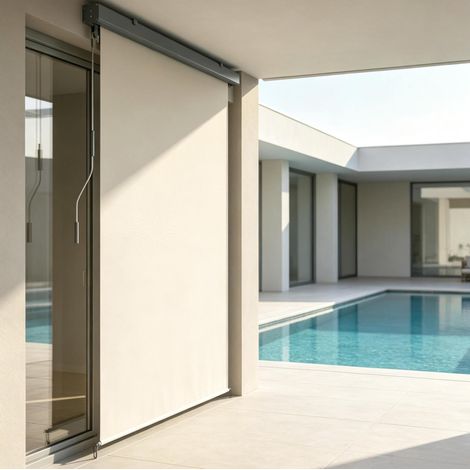 Toldo enrollable exterior (250x160 cm), manual, de aluminio y poliéster color crema (1/5)