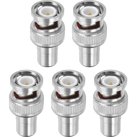 Adaptateur BNC vers RCA, Lot de 5 Adaptateurs Coupleurs BNC Mâle RF Coaxial pour Caméra de Sécurité CCTV Bande LED, Argent (1/5)