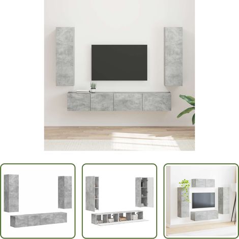 vidaXL Wohnzimmer - TV-Schrankset Wandmontiert 3 pcs Beton Grau Holzwerkstoff (1/5)