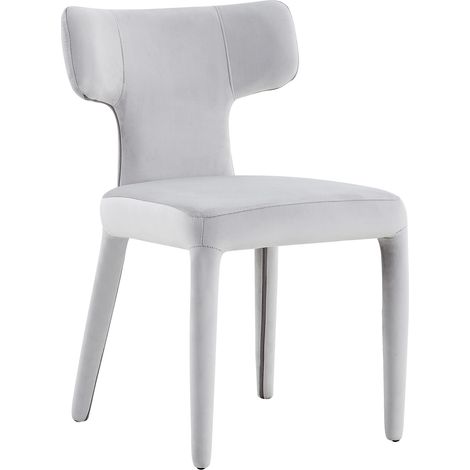 Set di 2 sedie da pranzo moderne in tessuto grigio chiaro con schienale a T e gambe in metallo (1/5)